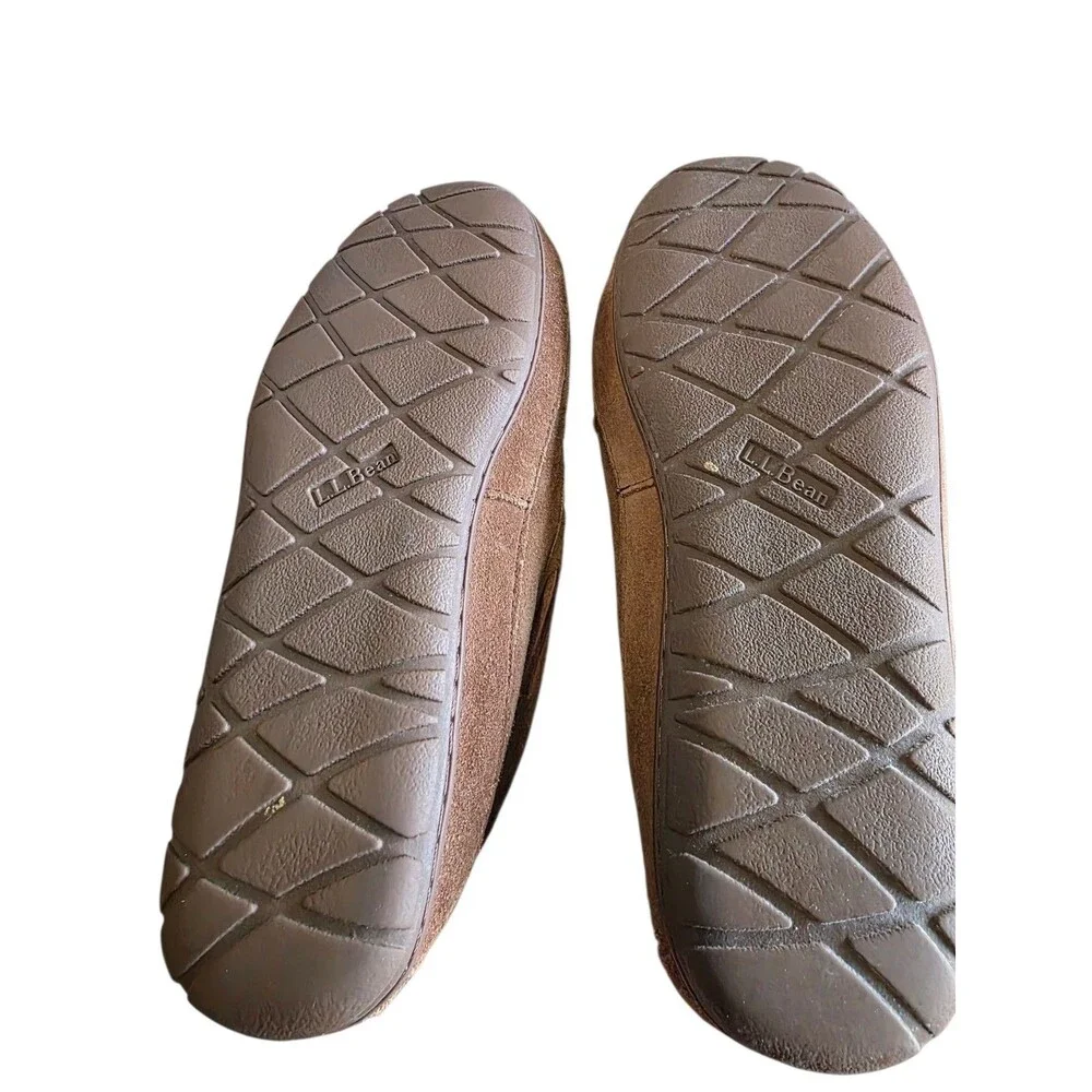 L.L. Bean Men Moccasin Suede Sherpa Lined Slipper Brown Sz 9